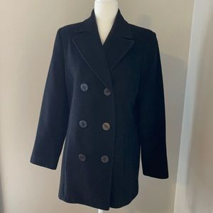 Talbots pea coat jacket wool cashmere blend black sz 8 Button a front/back lined